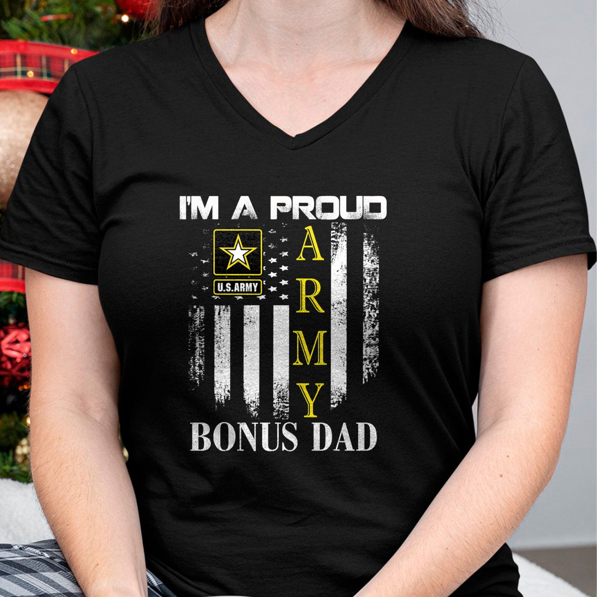 Gift for Dad Shirt, Funny Dad Unisex T-Shirt/Hoodie/Sweatshirt HLT00 – Vintage I_m A Proud Army Bonus Dad With American Flag Gift T-Shirt