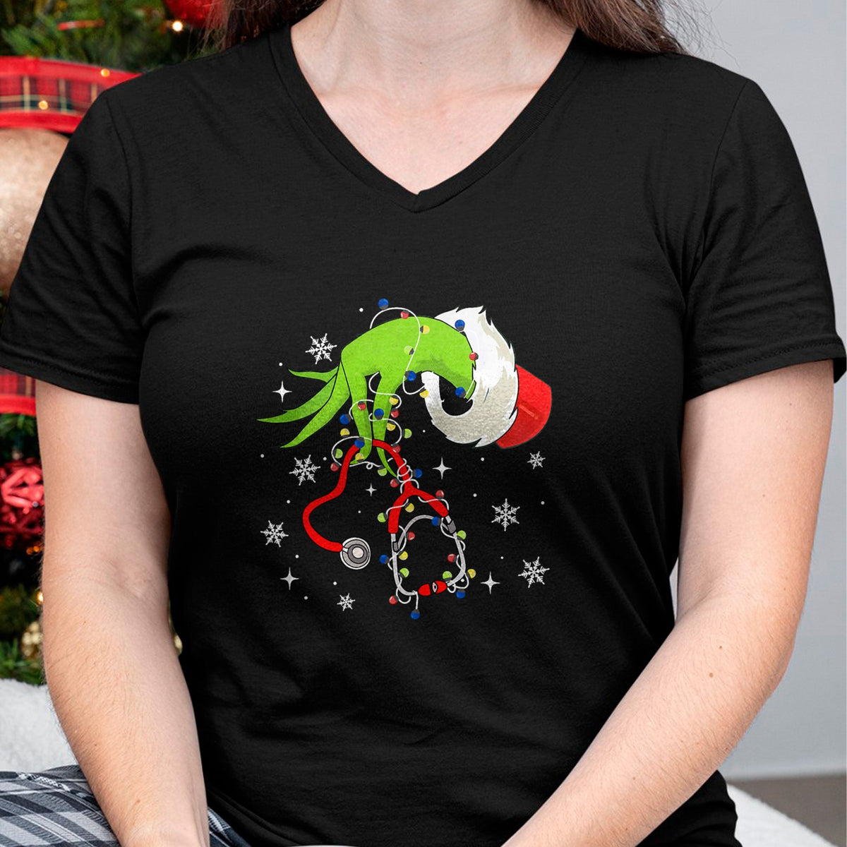 Funny Nurse Shirt, Nurse Unisex T-Shirt/Hoodie/Sweatshirt HLT00 - Nurse Christmas Stethoscope Nurses Xmas Pajamas Santa Women T-Shirt