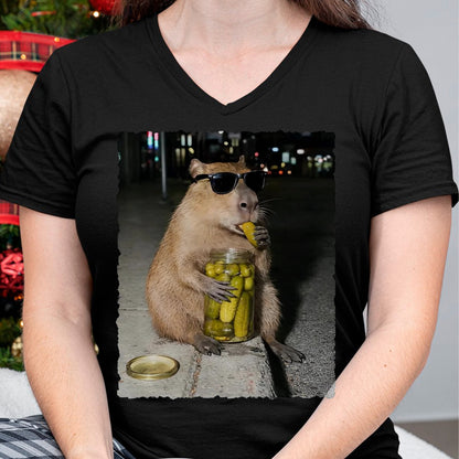 Cute Capybara Shirt, Funny Capybara Unisex T-Shirt/Hoodie/Sweatshirt HLT00 - Funny Capybara Eating Pickles Meme T-Shirt, Men, Black, 3X-Large