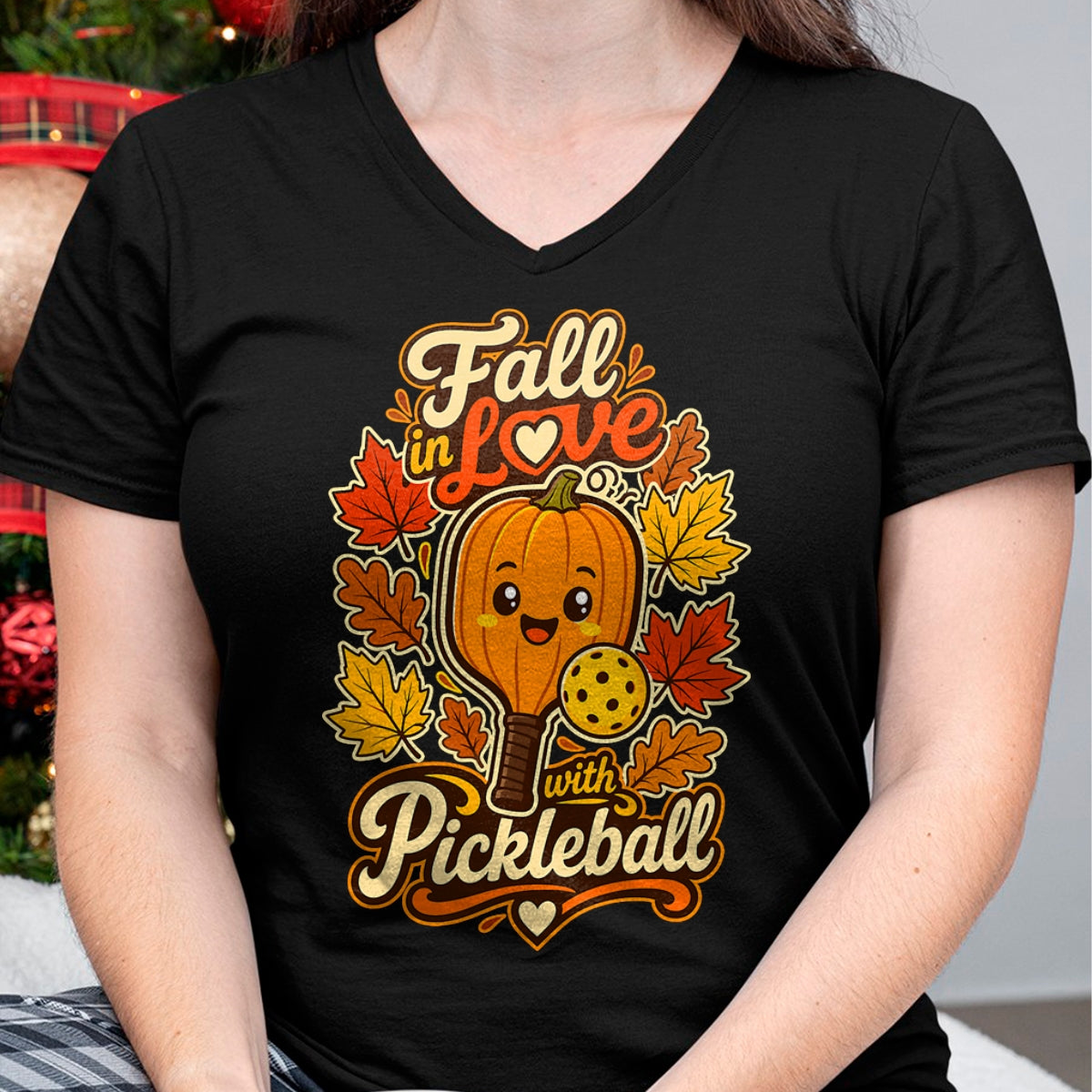 Funny Pickleball Shirt, Pickleball Lover Unisex T-Shirt/Hoodie/Sweatshirt HLT00 - Fall Pickleball Pumpkin Leaves Paddle Autumn Sports Lover T-Shirt
