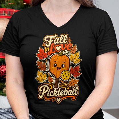 Funny Pickleball Shirt, Pickleball Lover Unisex T-Shirt/Hoodie/Sweatshirt HLT00 - Fall Pickleball Pumpkin Leaves Paddle Autumn Sports Lover T-Shirt