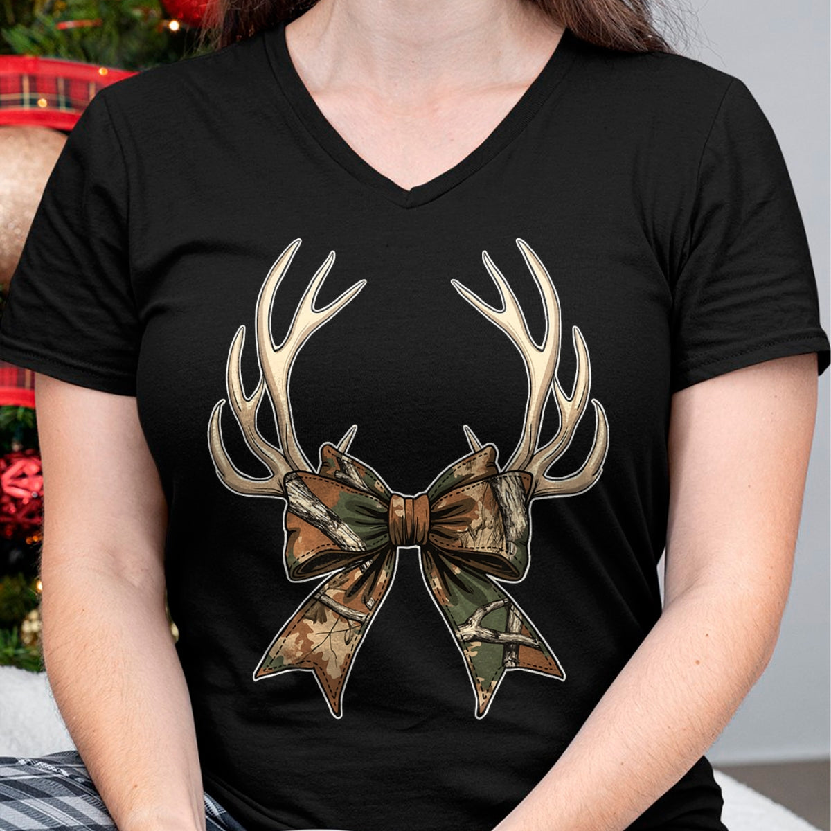 Funny Hunting Shirt, Gift For Hunting Lover Unisex T-Shirt/Hoodie/Sweatshirt HLT00 - Camo Coquette Bow Deer Antlers Hunting Women Girl Camouflage T-Shirt