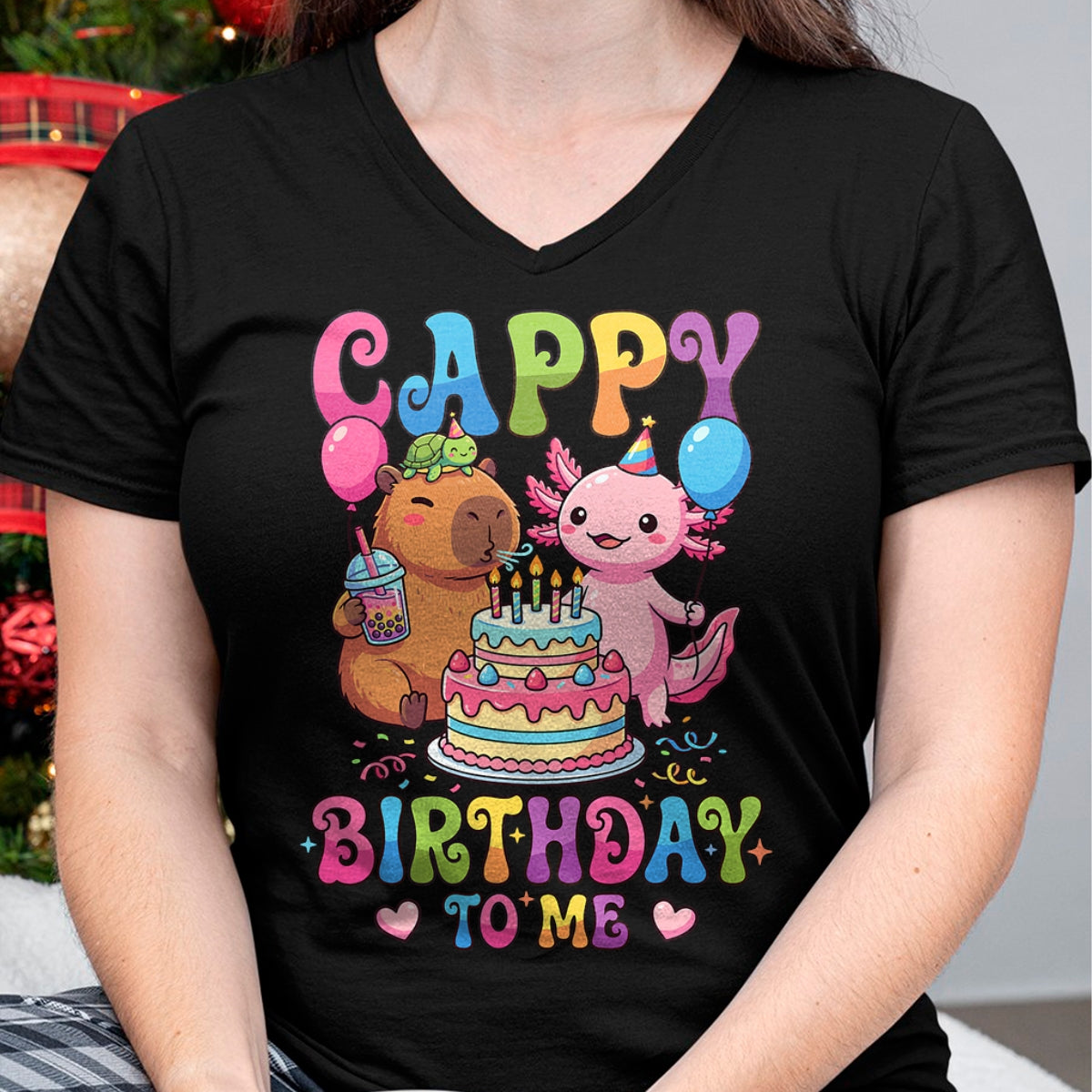 Cute Capybara Shirt, Funny Capybara Unisex T-Shirt/Hoodie/Sweatshirt HLT00 - Cute Happy Birthday to Me Capybara Axolotl Turtle Party T-Shirt