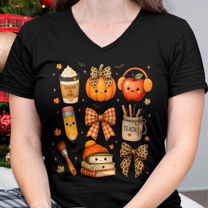 Best Teacher Shirt, Funny Teacher UnisexT-Shirt/Hoodie/Sweatshirt HLT00 - Fall Teacher Halloween Pumpkin Bow Apple Coffee School T-Shirt