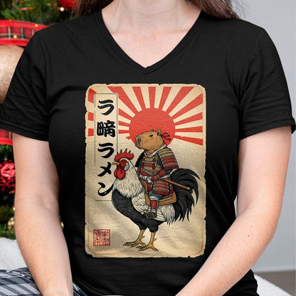 Cute Capybara Shirt, Funny Capybara Unisex T-Shirt/Hoodie/Sweatshirt HLT00 - Vintage Japanese Samurai Capybara Rooster Chicken Anime T-Shirt