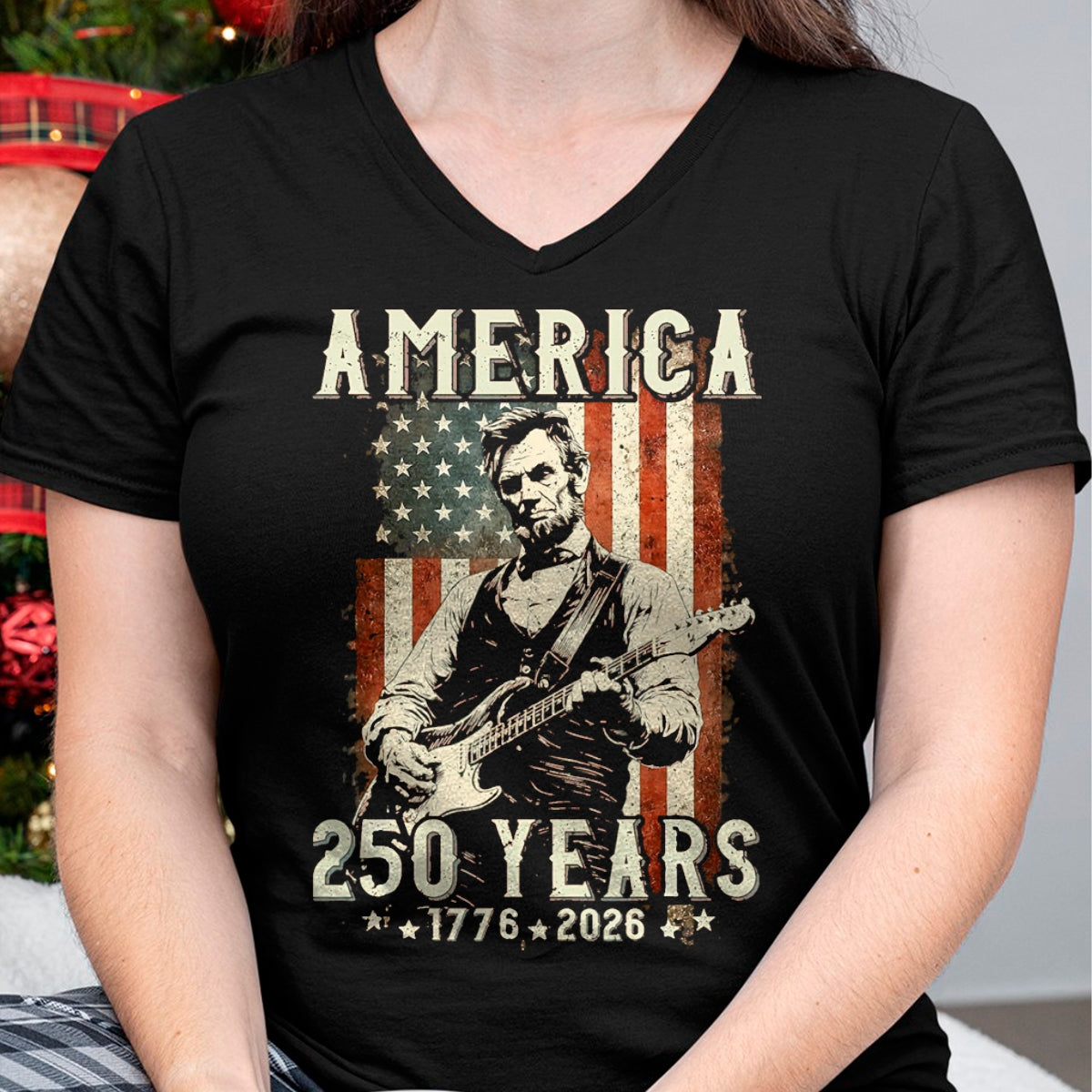 Guitar Lover Shirt, Funny Guitar UnisexT-Shirt/Hoodie/Sweatshirt HLT00 - Vintage Abraham Lincoln Abe Lincoln Playing Guitar 250 Years T-Shirt, Men, Black, 3X-Large