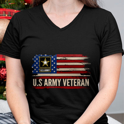 Proud Veteran Shirt, Funny Veteran UnisexT-Shirt/Hoodie/Sweatshirt HLT00 - Vintage U.S Army Veteran with American Flag Veteran Gift Long Sleeve T-Shirt