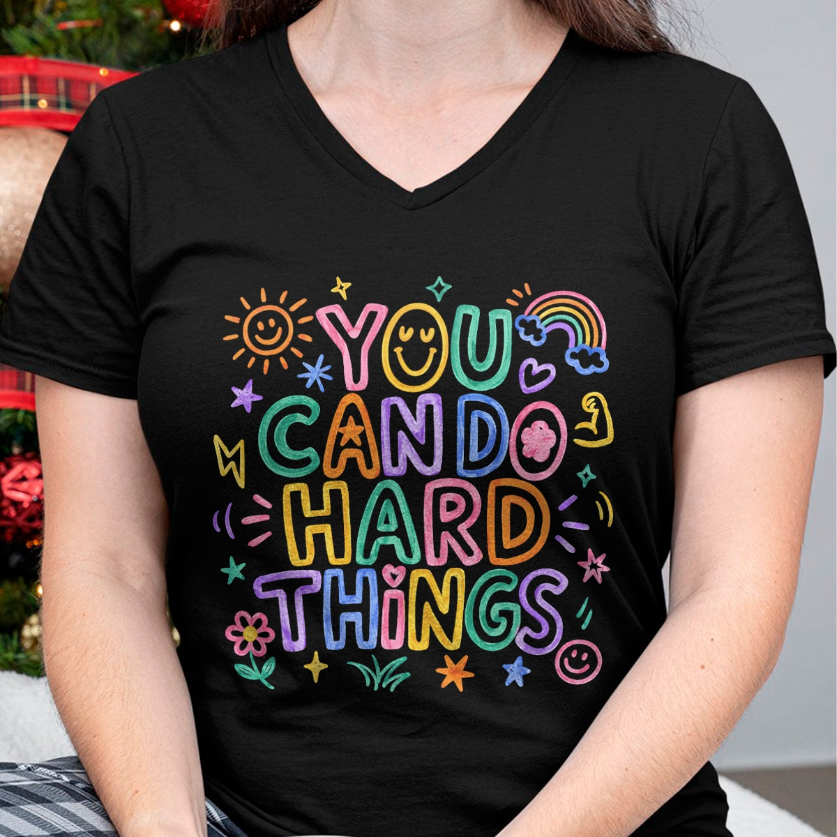 Best Teacher Shirt, Funny Teacher UnisexT-Shirt/Hoodie/Sweatshirt HLT00 - You Can Do Hard Things Doodle Teacher Motivational T-Shirt