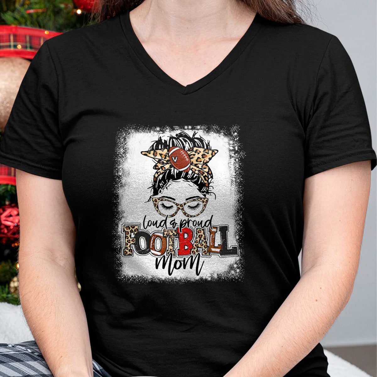 Gift for Mom Shirt, Funny Mom Unisex T-Shirt/Hoodie/Sweatshirt HLT00 - Loud And Proud Football Mom Bleached Leopard Football Mama T-Shirt