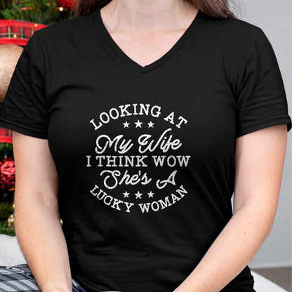 Best Wife Shirt, Wife and Husband Unisex T-Shirt/Hoodie/Sweatshirt HLT00 - Gift for wife T shirt, lucky wife   Vintage Looking At My Wife I Think Wow She's a Lucky Woman T-Shi (1)