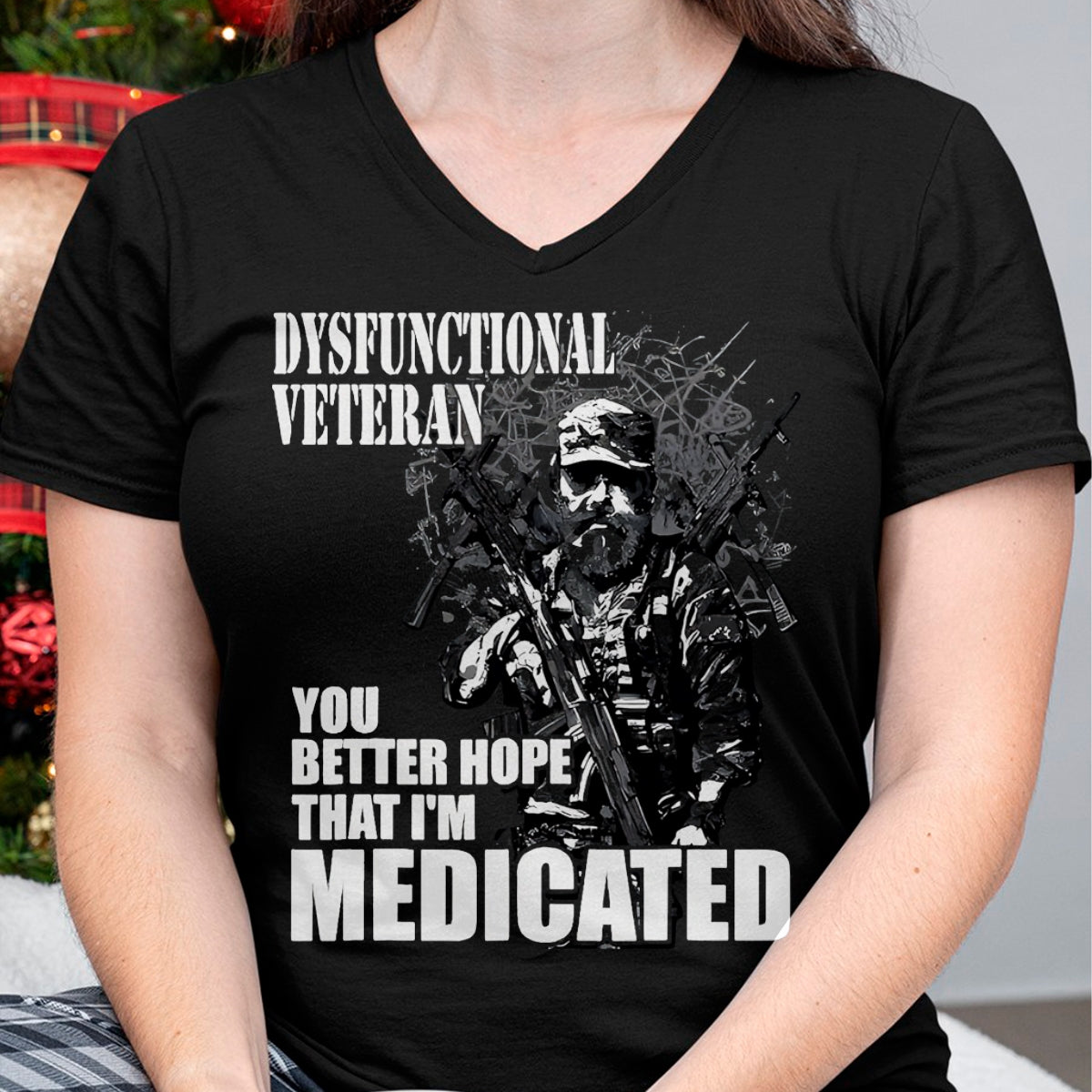Proud Veteran Shirt, Funny Veteran UnisexT-Shirt/Hoodie/Sweatshirt HLT00 - Dysfunctional Veteran You Better Hope im Medicated T-Shirt, Men, Black, 3X-Large