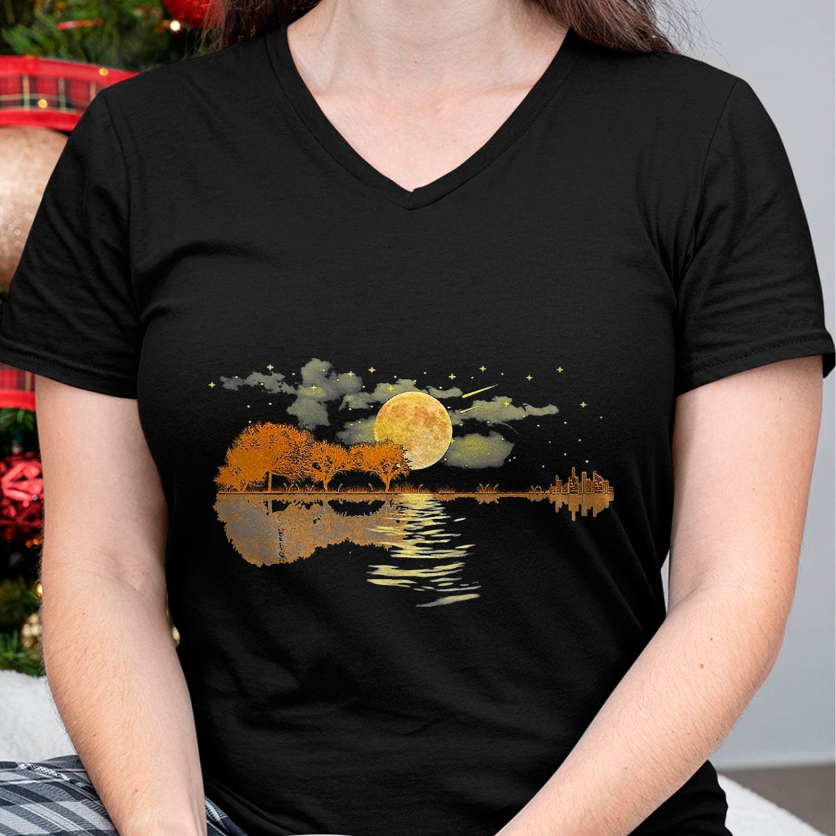 Guitar Lover Shirt, Funny Guitar UnisexT-Shirt/Hoodie/Sweatshirt HLT00 - Guitar Lake Reflections Love Musician Acoustic Guitar T-Shirt, Men, Dark Heather Grey, Large