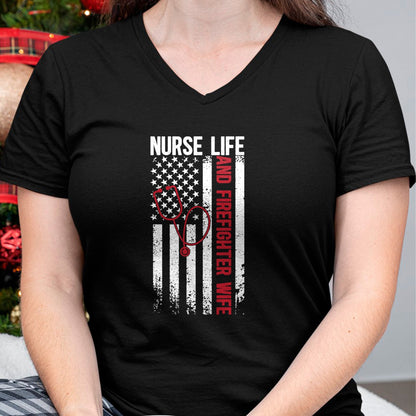 Funny Nurse Shirt, Nurse Unisex T-Shirt/Hoodie/Sweatshirt HLT00 - Nurse Life And Firefighter Wife Nurse Fire Wife Nurse Long Sleeve T-Shirt