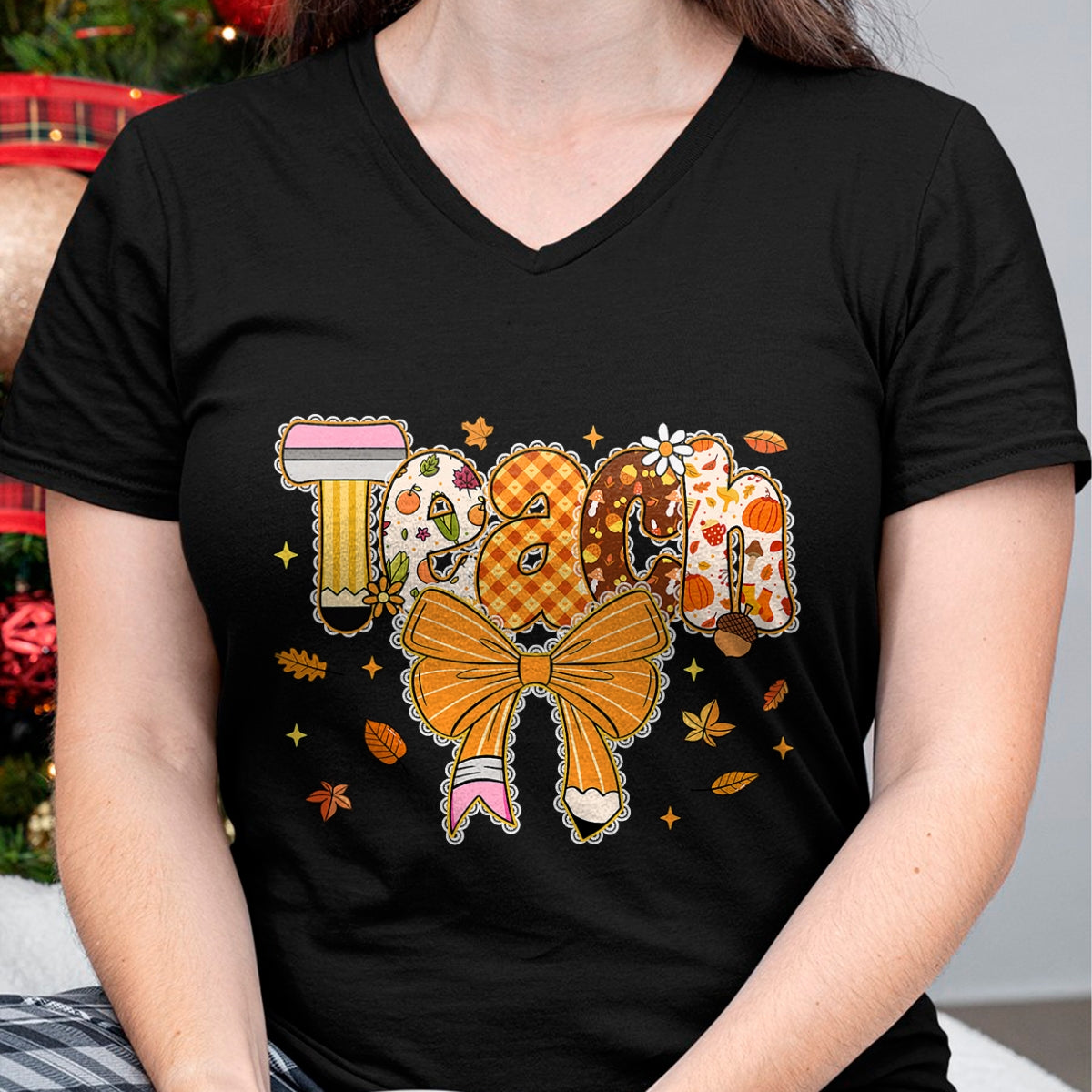 Best Thanksgiving Family Shirt , Funny Thanksgiving UnisexT-Shirt/Hoodie/Sweatshirt HLT00 - Thanksgiving Teacher Pencil Bow One Thankful Teacher Fall T-Shirt