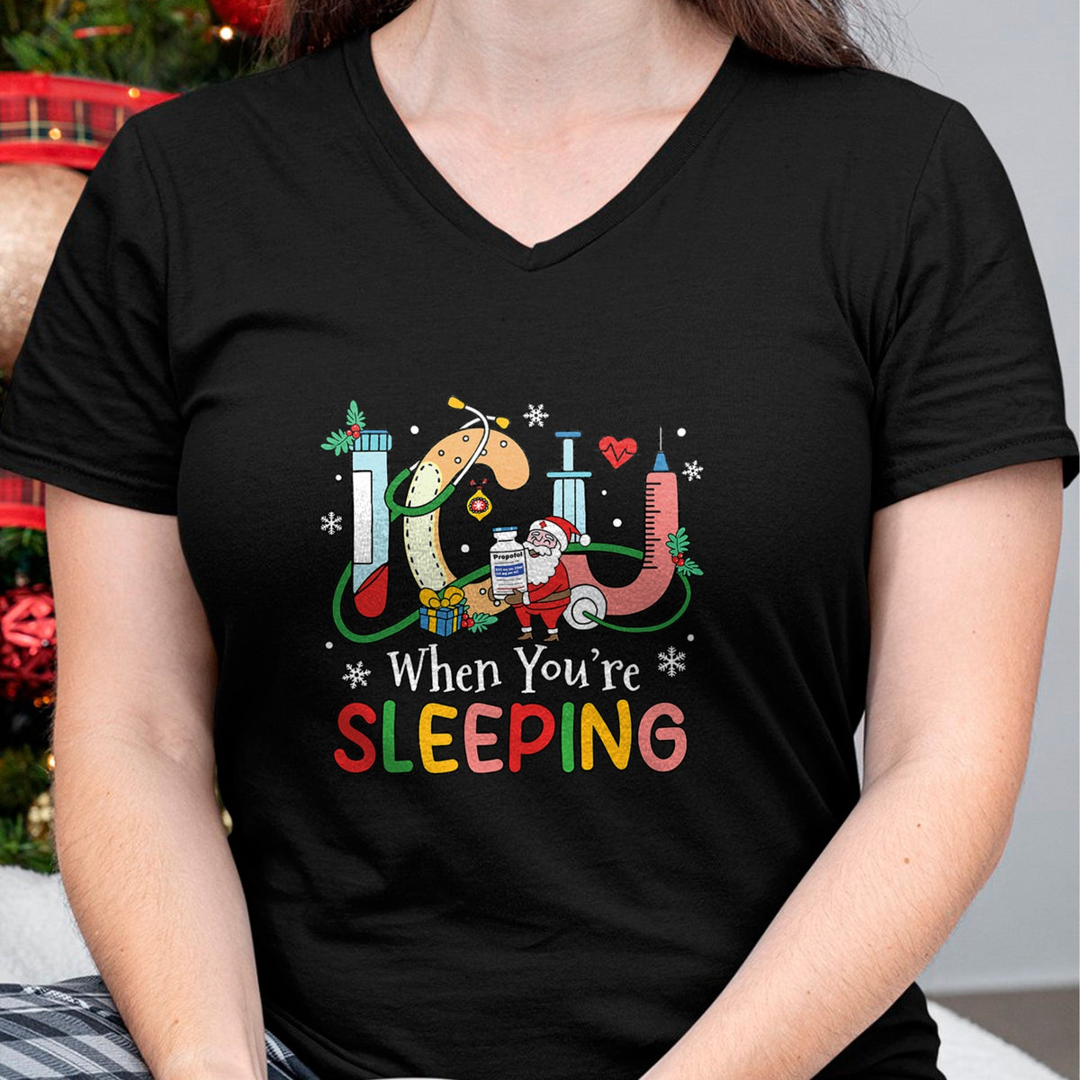 Funny Nurse Shirt, Nurse Unisex T-Shirt/Hoodie/Sweatshirt HLT00 - When You're Sleeping Funny ICU Nurse Christmas T-Shirt