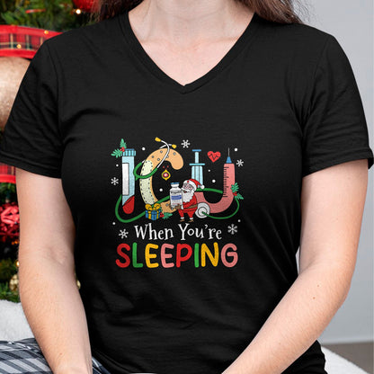 Funny Nurse Shirt, Nurse Unisex T-Shirt/Hoodie/Sweatshirt HLT00 - When You're Sleeping Funny ICU Nurse Christmas T-Shirt