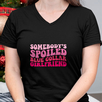 Best Wife Shirt, Wife and Husband Unisex T-Shirt/Hoodie/Sweatshirt HLT00 - Somebody's Spoiled Blue Collar Girlfriend Groovy Women T-Shirt