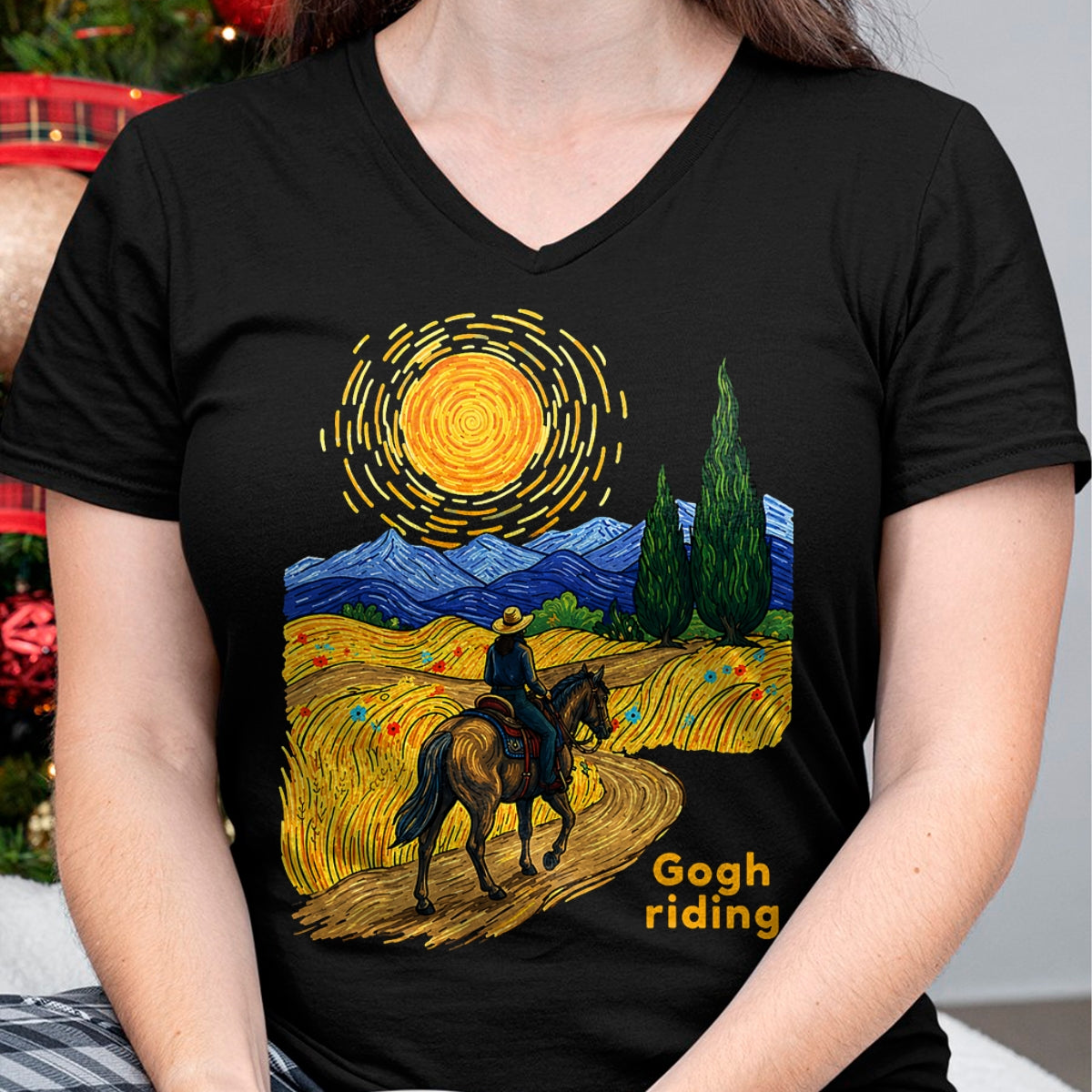 Best Horse Lover Shirt , Funny Horse UnisexT-Shirt/Hoodie/Sweatshirt HLT00 - Gogh Riding Funny Van Gogh Horse Starry Night Cowboy T-Shirt
