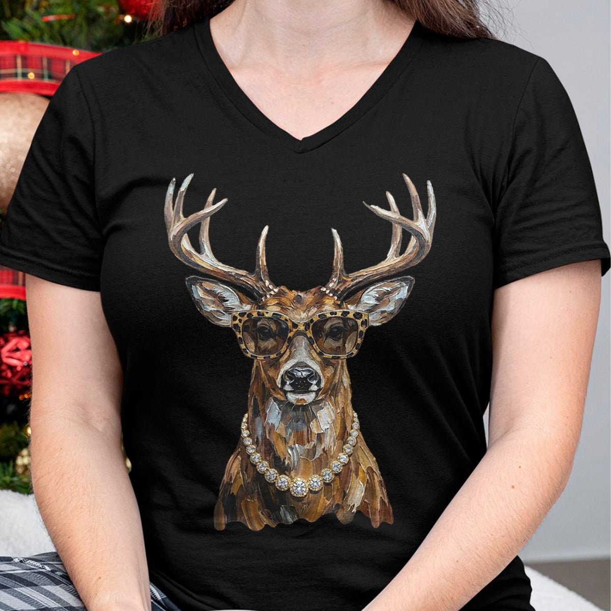 Best Thanksgiving Family Shirt , Funny Thanksgiving UnisexT-Shirt/Hoodie/Sweatshirt HLT00 - Glam Whitetail Deer Wearing Sunglasses Necklace Hunting T-Shirt