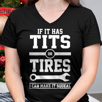 Best Mechanic Life Shirt, Funny Mechanic UnisexT-Shirt/Hoodie/Sweatshirt HLT00 - If It Has Tits Or Tires I Can Make It Squeal Mechanic (Back) T-Shirt (1)