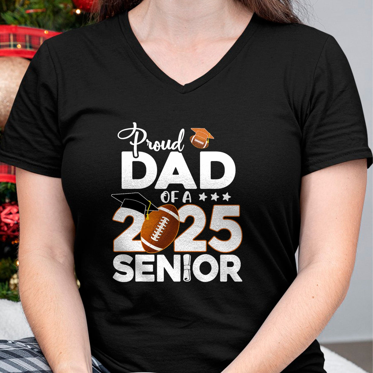 Gift for Dad Shirt, Funny Dad Unisex T-Shirt/Hoodie/Sweatshirt HLT00 – Proud Dad Of A 2025 Senior Football Graduate T-Shirt