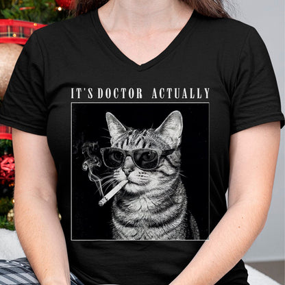 Best Doctor Shirt, Funny Doctor UnisexT-Shirt/Hoodie/Sweatshirt HLT00 - It's Doctor Actually Cool Smoking Cat Funny Phd Graduation T-Shirt, Men, Black, 3X-Large