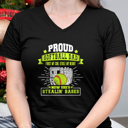 Gift for Dad Shirt, Funny Dad Unisex T-Shirt/Hoodie/Sweatshirt HLT00 – Mens Proud Softball Dad with Daughter Softball Father T-Shirt