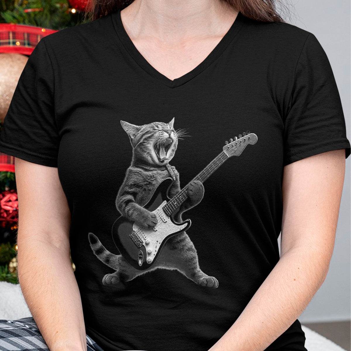 Guitar Lover Shirt, Funny Guitar UnisexT-Shirt/Hoodie/Sweatshirt HLT00 - Funny Cat Playing Guitar Rock and Roll Gifts Men Women Kid T-Shirt
