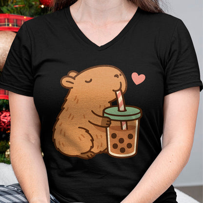 Cute Capybara Shirt, Funny Capybara Unisex T-Shirt/Hoodie/Sweatshirt HLT00 - Cute Capybara Boba Kawaii Bubble Drink Girls Women Long Sleeve T-Shirt