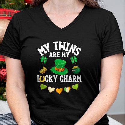 Gift for Mom Shirt, Funny Mom Unisex T-Shirt/Hoodie/Sweatshirt HLT00 - My Twins Are My Lucky Charm St Patricks Day Twin Mom and Dad T-Shirt