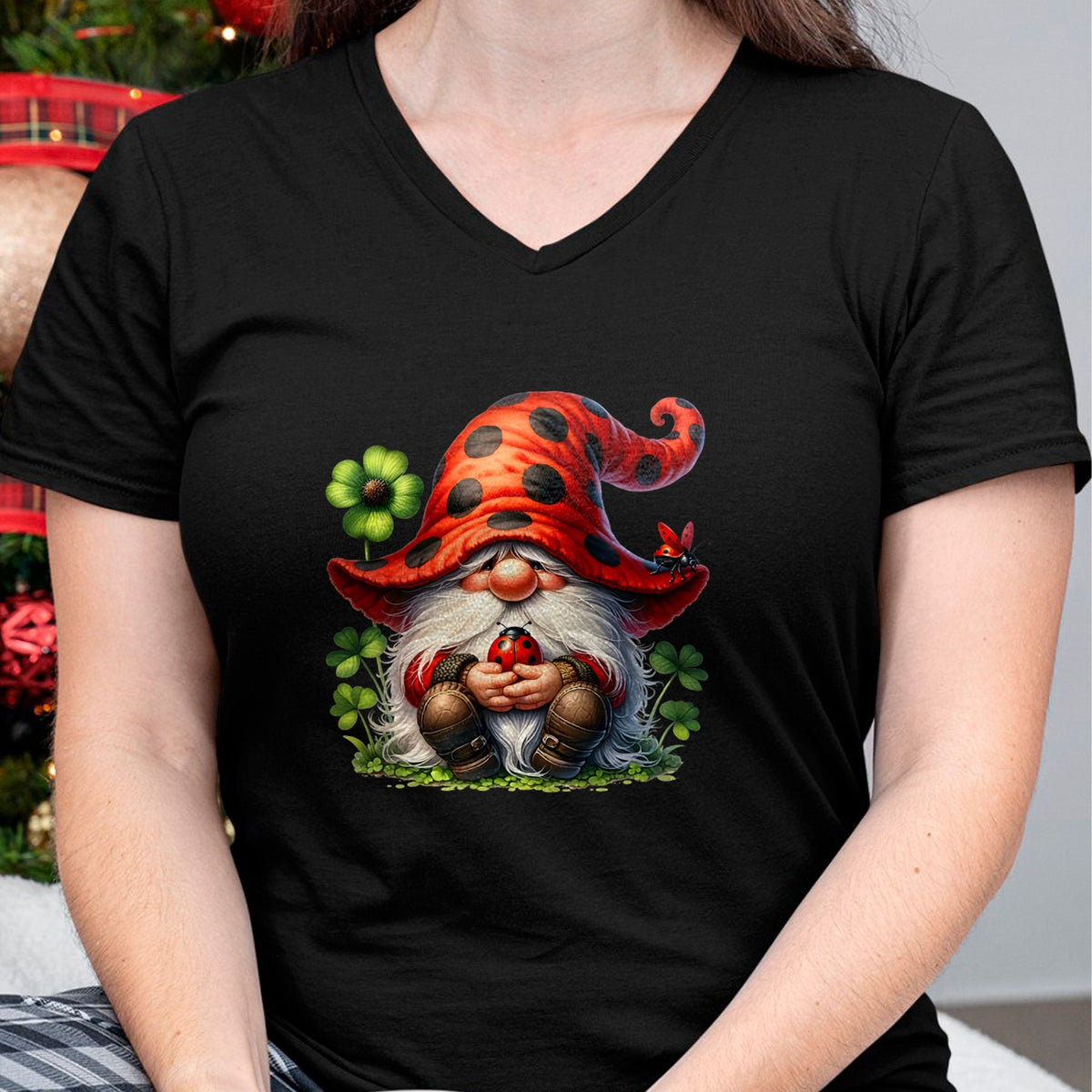 Gift for Mom Shirt, Funny Mom Unisex T-Shirt/Hoodie/Sweatshirt HLT00 - Ladybug Gnome For Lucky Mom And Dad Life With Shamrocks T-Shirt