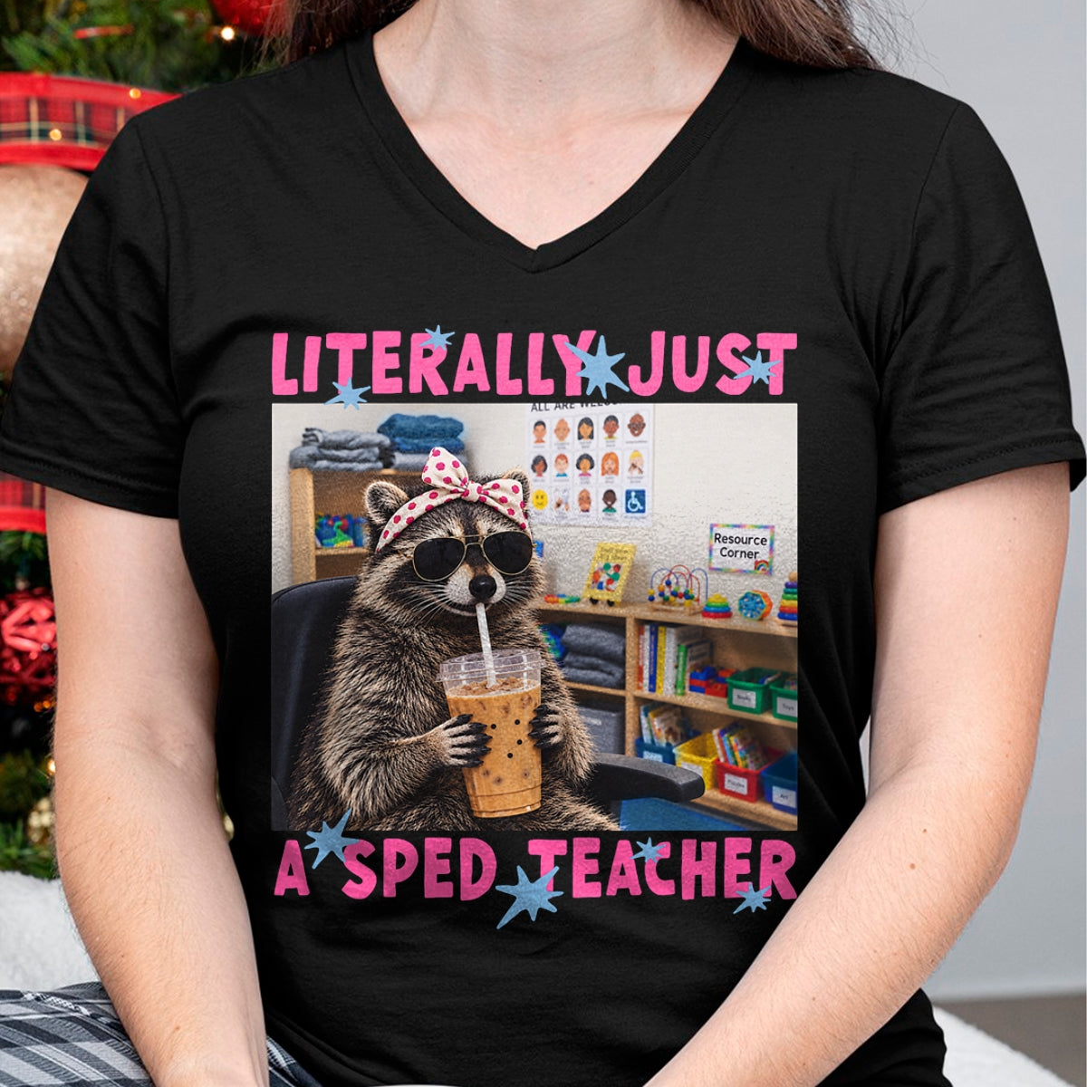 Best Teacher Shirt, Funny Teacher UnisexT-Shirt/Hoodie/Sweatshirt HLT00 - Literally Just A Sped Teacher Raccoon T-Shirt (1)