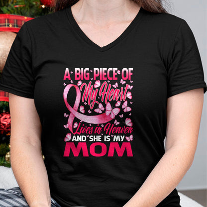 Gift for Mom Shirt, Funny Mom Unisex T-Shirt/Hoodie/Sweatshirt HLT00 - Mom In Heaven Butterfly Breast Cancer Awareness T-Shirt