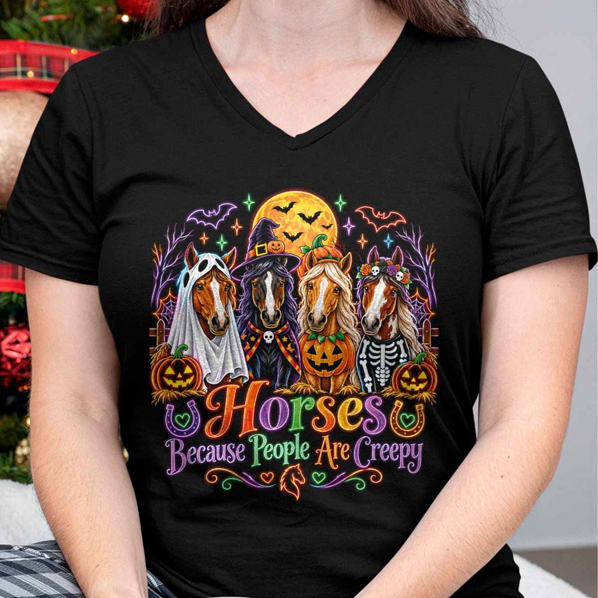 Best Horse Lover Shirt , Funny Horse UnisexT-Shirt/Hoodie/Sweatshirt HLT00 - Horses Because People are Creepy Funny Halloween Horse Lover Performance T-Shirt