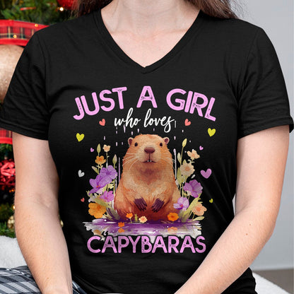 Cute Capybara Shirt, Funny Capybara Unisex T-Shirt/Hoodie/Sweatshirt HLT00 - Just A Girl Who Loves Capybaras For Women Girls T-Shirt