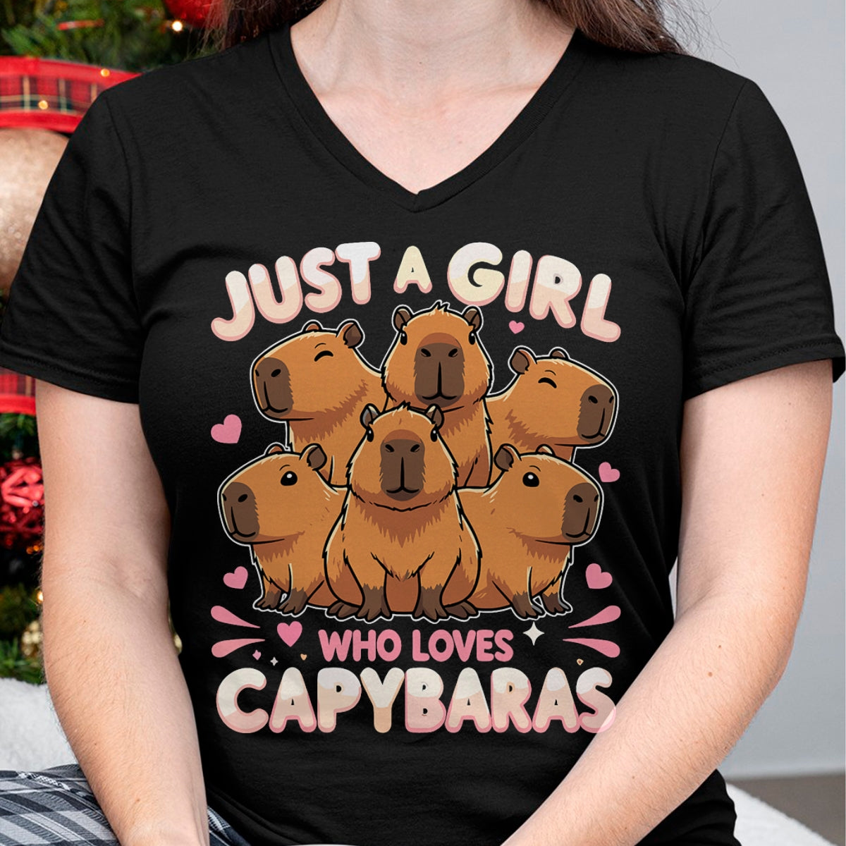 Cute Capybara Shirt, Funny Capybara Unisex T-Shirt/Hoodie/Sweatshirt HLT00 - Just a Girl who Loves Capybaras T-Shirt (1)