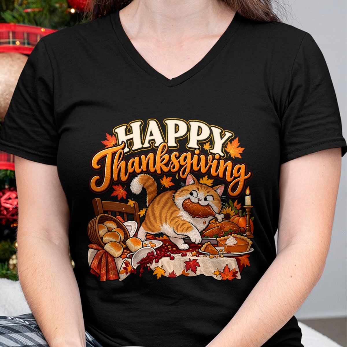 Best Thanksgiving Family Shirt , Funny Thanksgiving UnisexT-Shirt/Hoodie/Sweatshirt HLT00 - Happy Thanksgiving Funny Cute Cat Turkey Dinner Autumn Feast T-Shirt