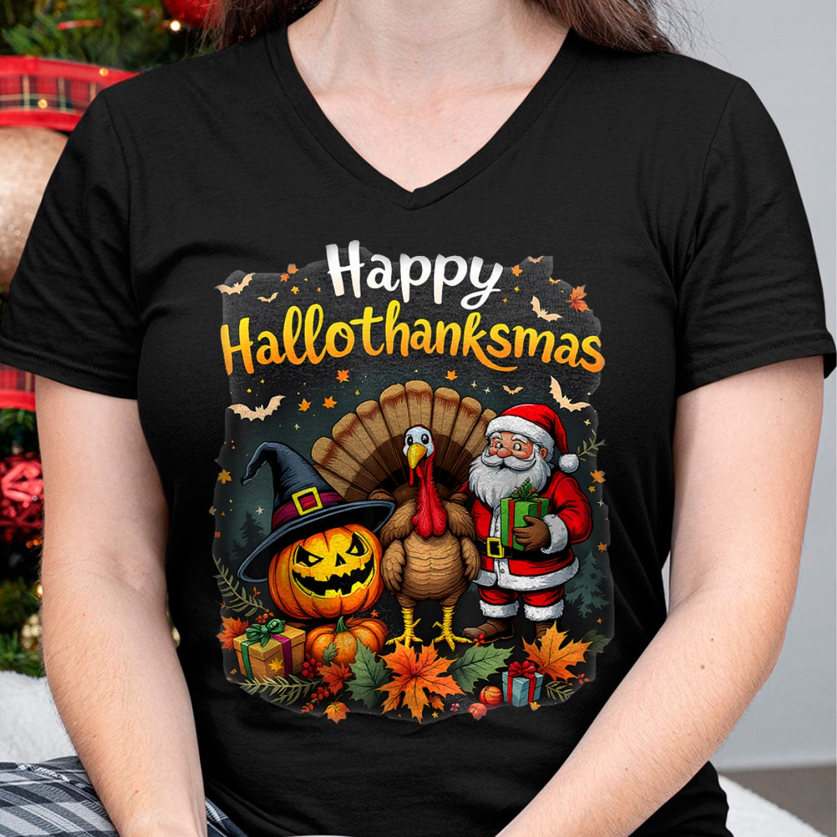 Best Thanksgiving Family Shirt , Funny Thanksgiving UnisexT-Shirt/Hoodie/Sweatshirt HLT00 - Happy Hallothanksmas Thanksgiving Halloween Merry Christmas T-Shirt