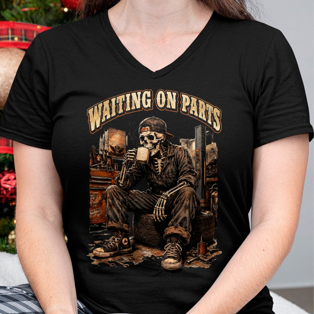Best Mechanic Life Shirt, Funny Mechanic UnisexT-Shirt/Hoodie/Sweatshirt HLT00 - Waiting On Parts Funny Mechanic Skeleton Garage Father's Day T-Shirt