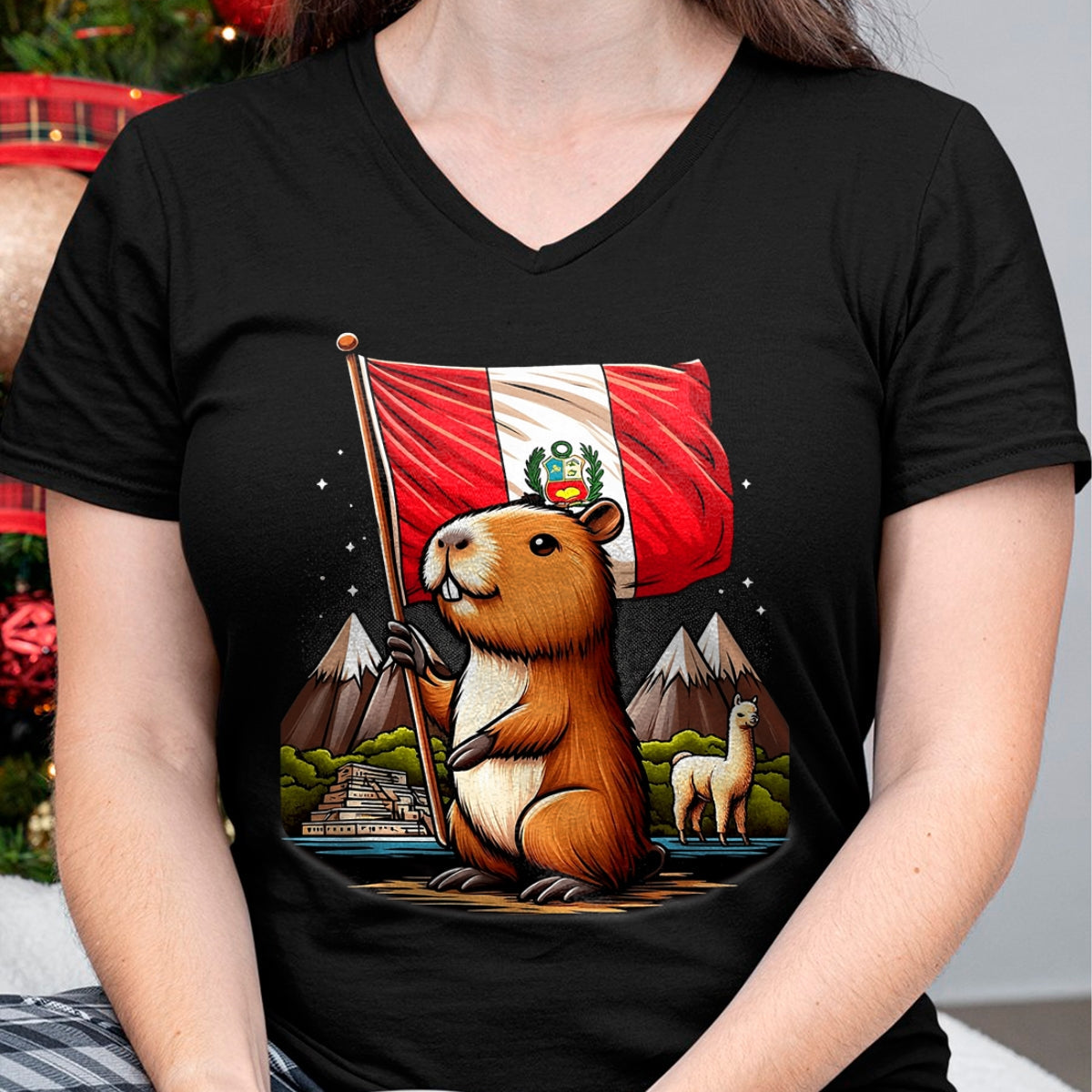 Cute Capybara Shirt, Funny Capybara Unisex T-Shirt/Hoodie/Sweatshirt HLT00 - Peruvian Capybara Peru Flag - Ronsoco Fiestas Patrias T-Shirt