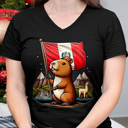 Cute Capybara Shirt, Funny Capybara Unisex T-Shirt/Hoodie/Sweatshirt HLT00 - Peruvian Capybara Peru Flag - Ronsoco Fiestas Patrias T-Shirt