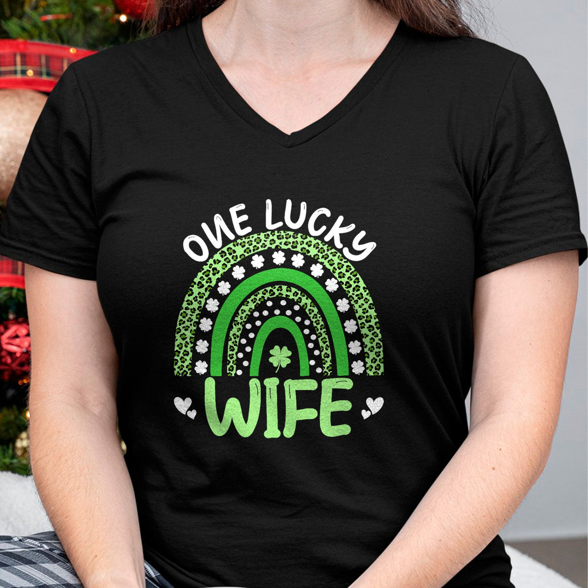 Best Wife Shirt, Wife and Husband Unisex T-Shirt/Hoodie/Sweatshirt HLT00 - Gift for wife T shirt, lucky wife   Womens One Lucky Wife Leopard Rainbow Clover St Patricks Day Tan