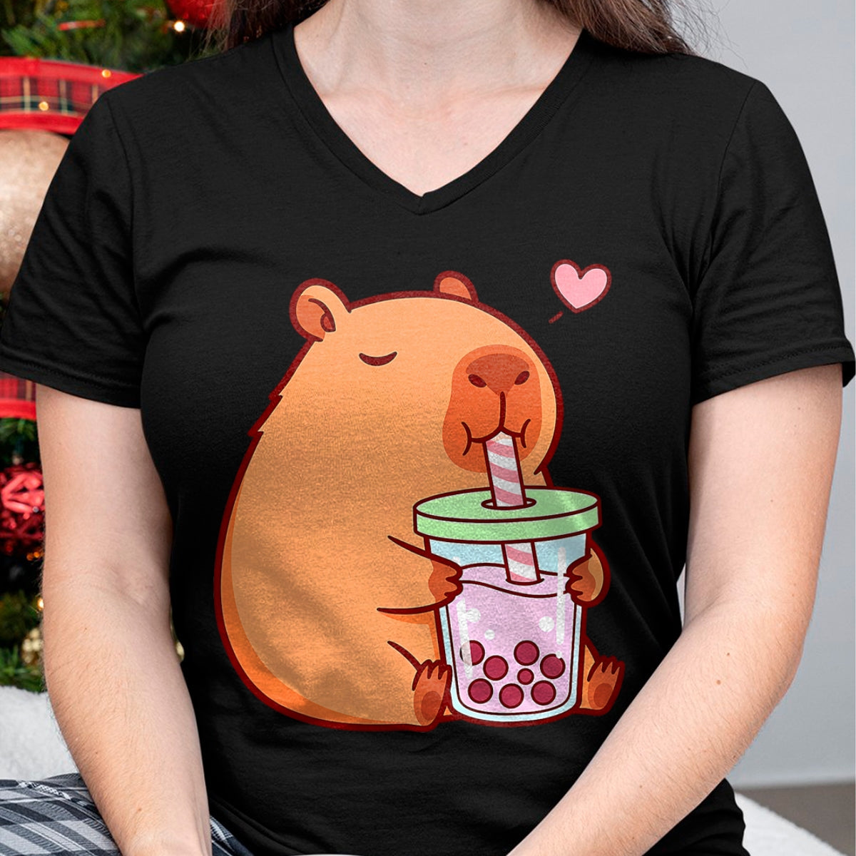Cute Capybara Shirt, Funny Capybara Unisex T-Shirt/Hoodie/Sweatshirt HLT00 - Cute Capybara Kawaii Anime Girls Drinking Boba Tea Lover T-Shirt