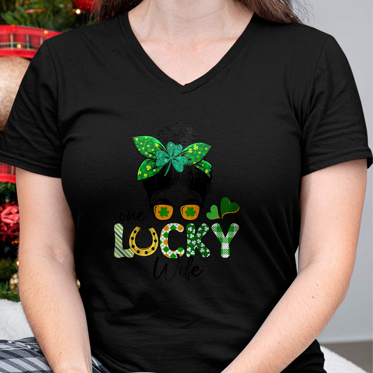 Best Wife Shirt, Wife and Husband Unisex T-Shirt/Hoodie/Sweatshirt HLT00 - Gift for wife T shirt, lucky wife   Womens One Lucky Wife Messy Bun Irish St Patricks Day Shamrock R