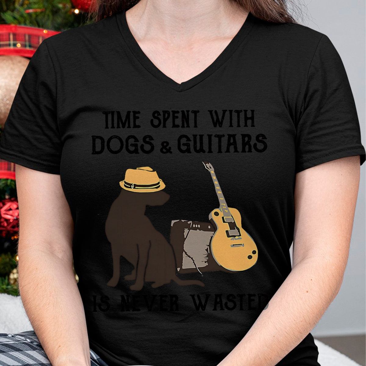 Guitar Lover Shirt, Funny Guitar UnisexT-Shirt/Hoodie/Sweatshirt HLT00 - Time Spent with Dog and Guitars is Never Wasted Saying T-Shirt