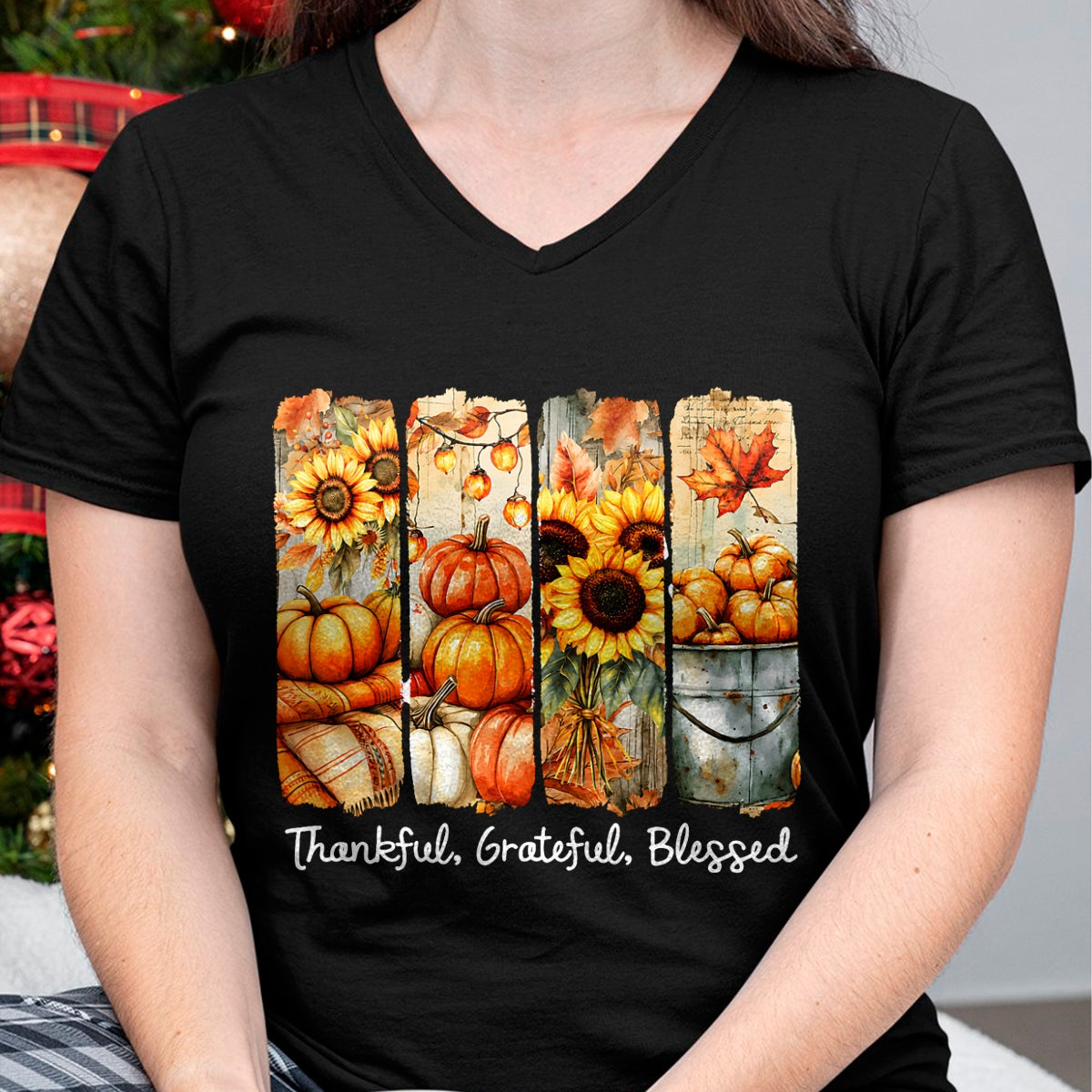 Best Thanksgiving Family Shirt , Funny Thanksgiving UnisexT-Shirt/Hoodie/Sweatshirt HLT00 - Grateful Thankful Blessed Happy Thanksgiving Pumpkin Womens T-Shirt