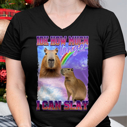 Cute Capybara Shirt, Funny Capybara Unisex T-Shirt/Hoodie/Sweatshirt HLT00 - IDK How Much Longer I Can Slay Capybara T-Shirt