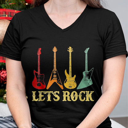 Guitar Lover Shirt, Funny Guitar UnisexT-Shirt/Hoodie/Sweatshirt HLT00 - Vintage Retro Lets Rock Rock n Roll Guitar T-Shirt, Youth, Black, Small