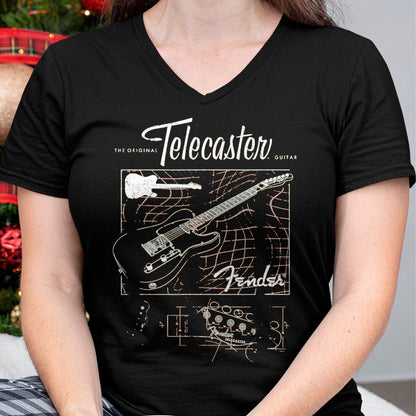 Guitar Lover Shirt, Funny Guitar UnisexT-Shirt/Hoodie/Sweatshirt HLT00 - Fender The Original Telecaster Guitar Schematic Poster T-Shirt, Men, Black, 3X-Large