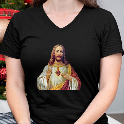 Christian Tee, Christian Faith Unisex T-Shirt/Hoodie/Sweatshirt HLT00 - Jesus Christ Sacred Heart Peace Sign Portrait T-Shirt